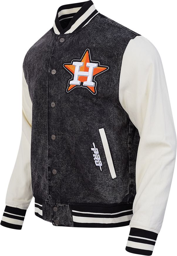 Pro Standard Men's Houston Astros Black Rebel Athletics Denim Varsity Jacket product image