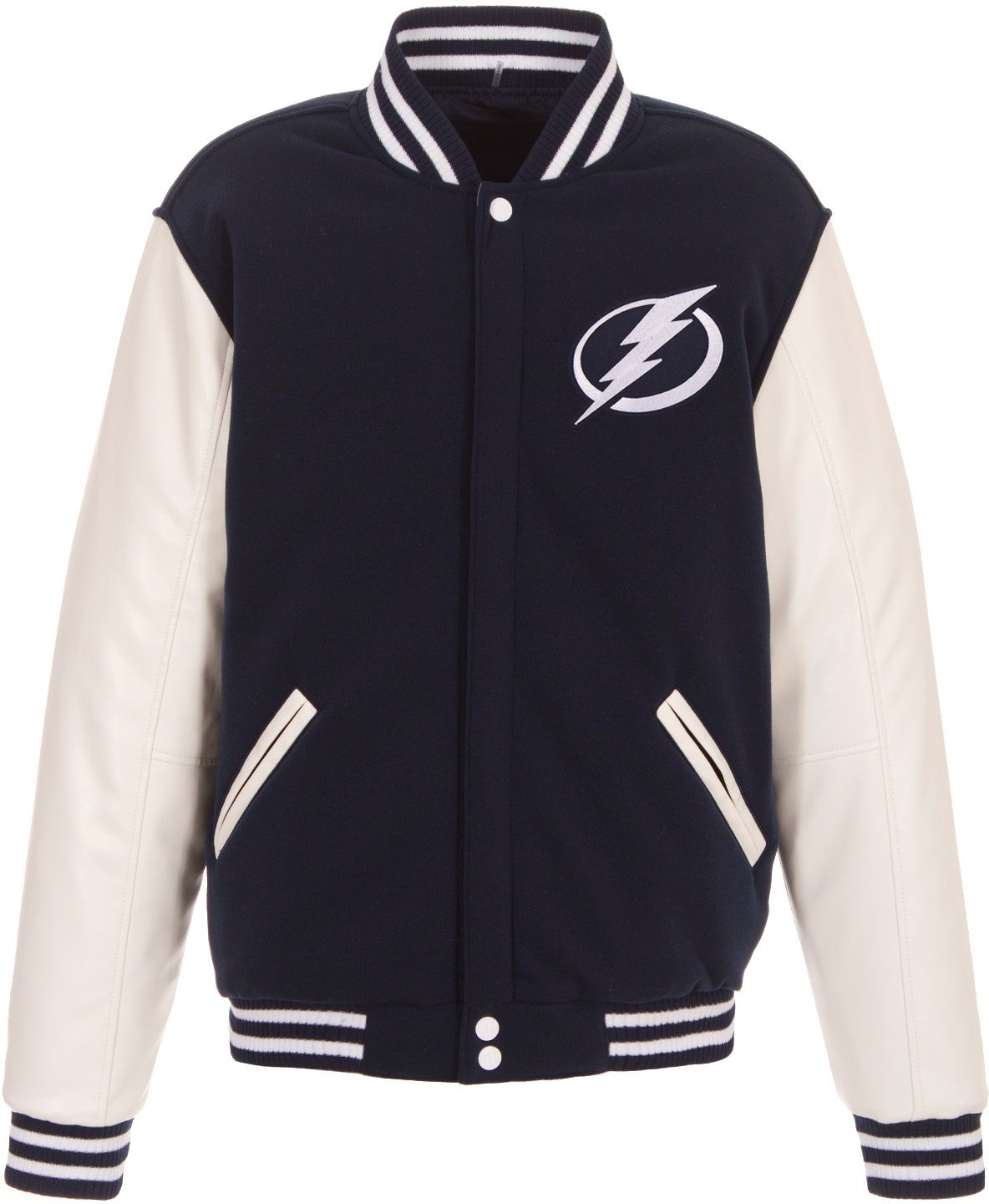 JH Design Tampa Bay Lightning Varsity Navy Reversible Wool Jacket