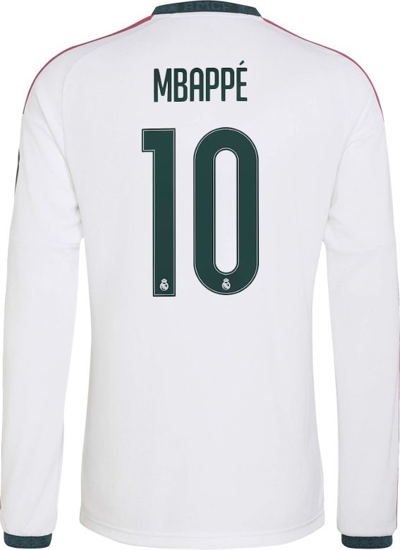 adidas Adult Real Madrid Kylian Mbappe #10 2026 Home Long Sleeve