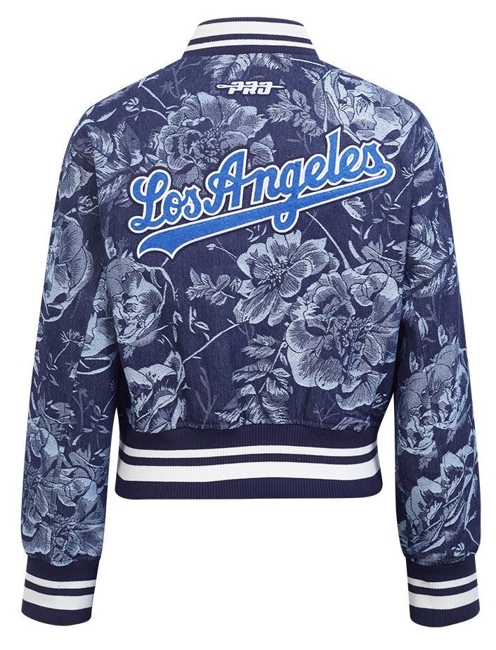 Pro Standard Women's Los Angeles Dodgers Blue Denim Cropped Floral Jacket product image