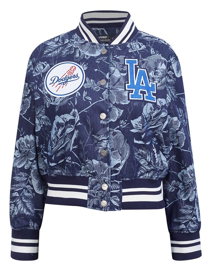 Pro Standard Women's Los Angeles Dodgers Blue Denim Cropped Floral Jacket product image