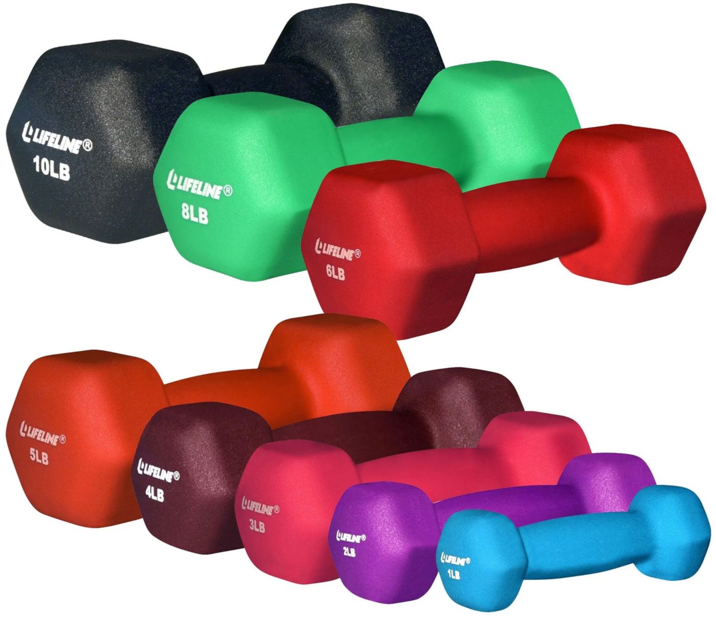 54lb Neoprene Dumbbell Set 5lb - 10lb - outlet 12lb Pairs