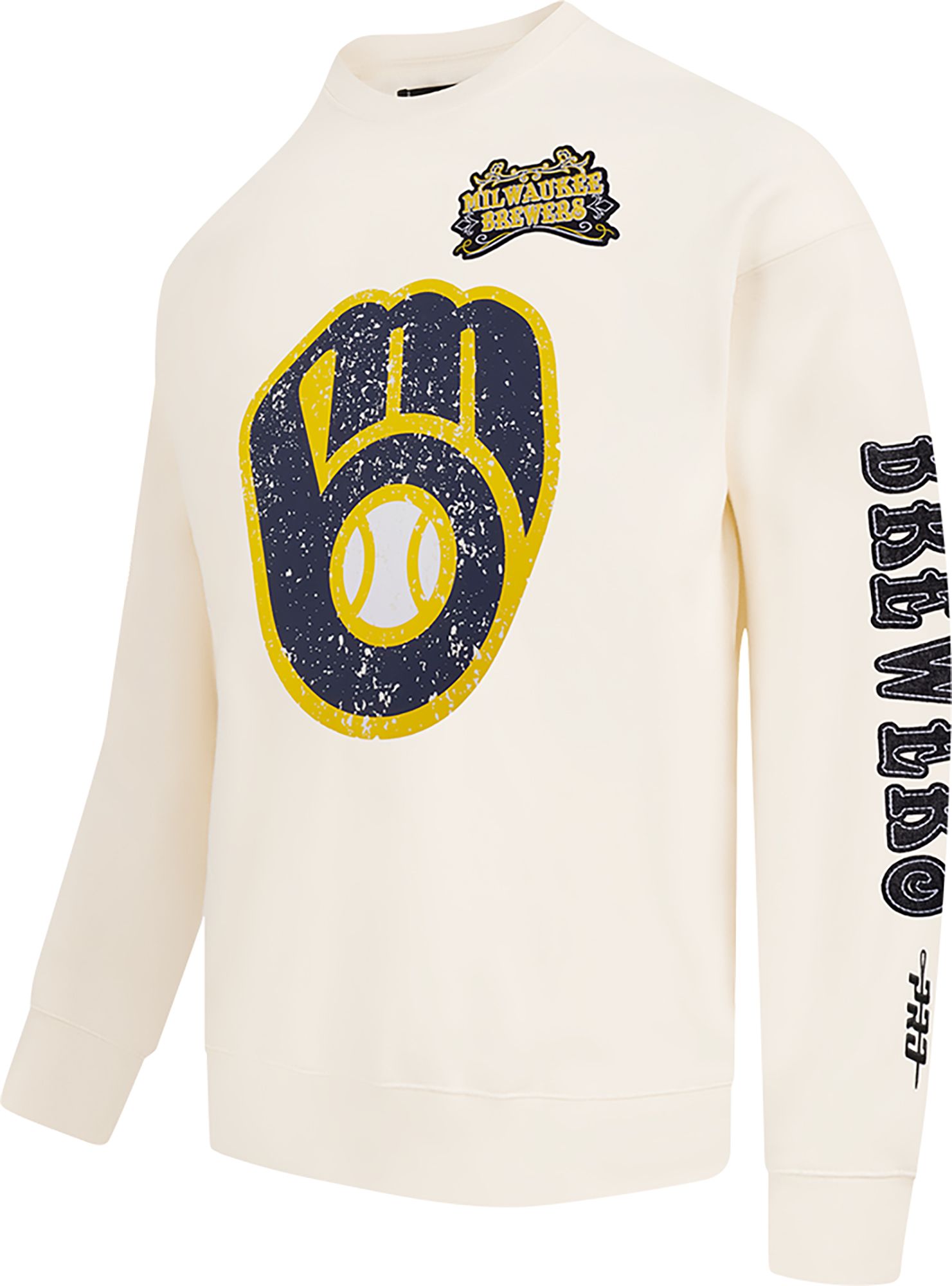 Pro Standard Men's Milwaukee Brewers Cream Rebel Athletics Fleece Crew Pullover Sweatshirt product image