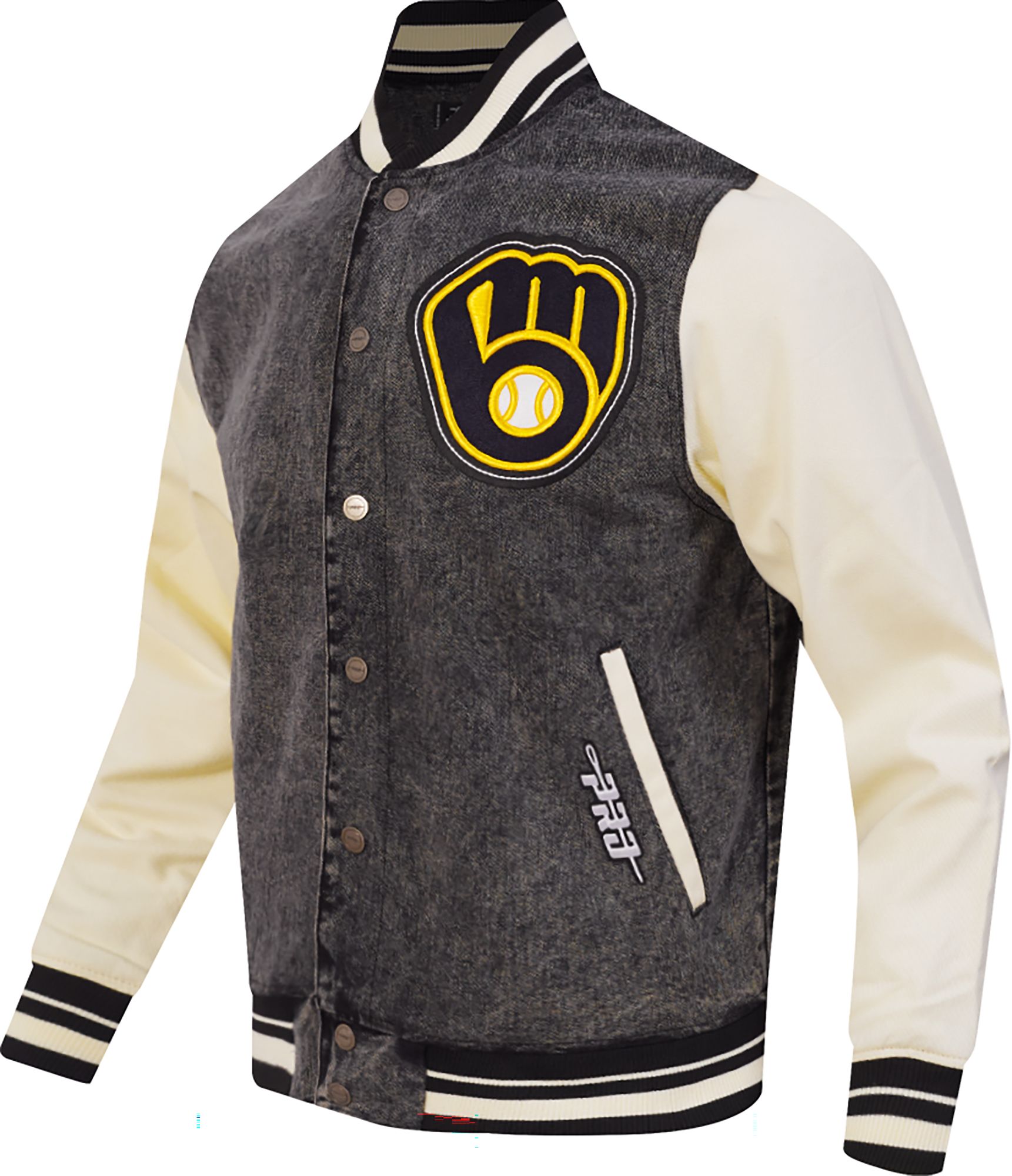 Pro Standard Men's Milwaukee Brewers Black Rebel Athletics Denim Varsity Jacket product image