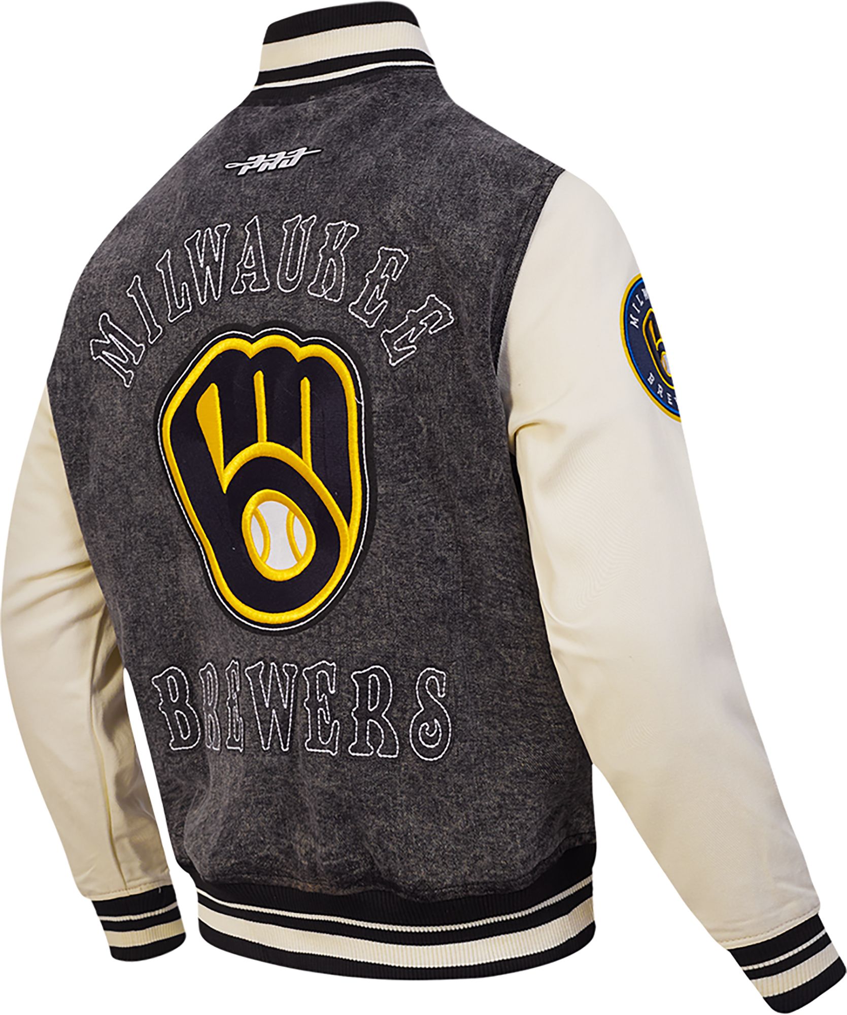 Pro Standard Men's Milwaukee Brewers Black Rebel Athletics Denim Varsity Jacket product image