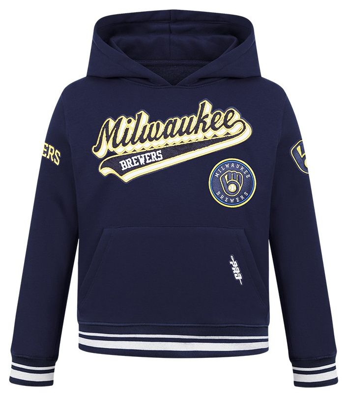Pro Standard Youth Milwaukee Brewers Midnight Navy Script Tail Ribbed Fleece Hoodie product image