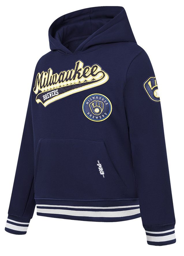Pro Standard Youth Milwaukee Brewers Midnight Navy Script Tail Ribbed Fleece Hoodie product image