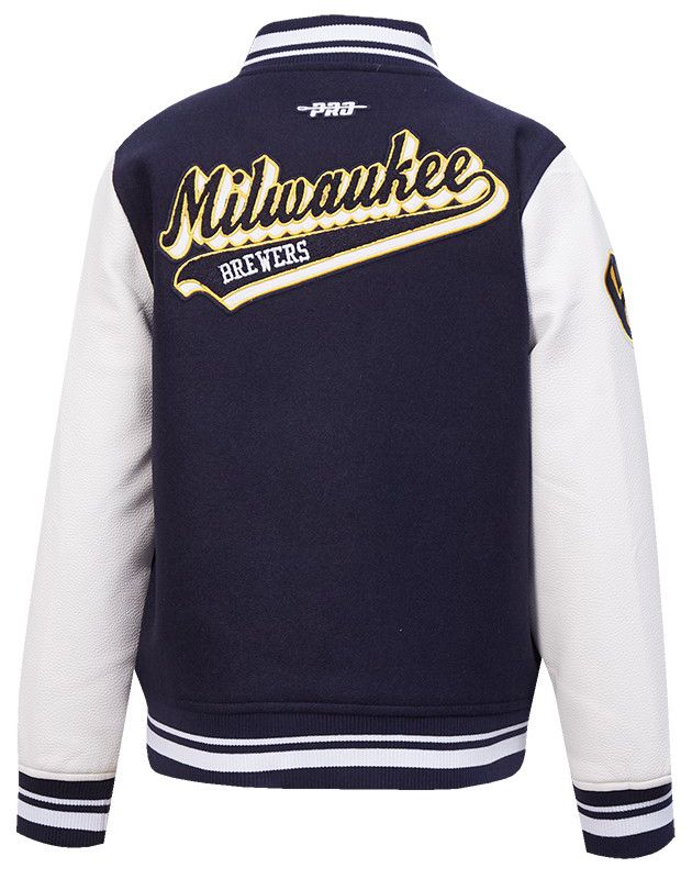 Pro Standard Youth Milwaukee Brewers Midnight Navy Script Varsity Jacket product image