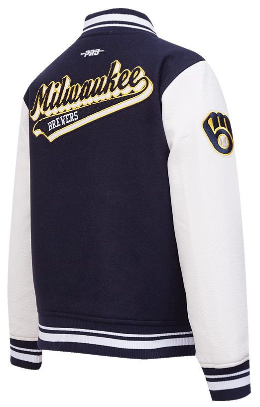 Pro Standard Youth Milwaukee Brewers Midnight Navy Script Varsity Jacket product image