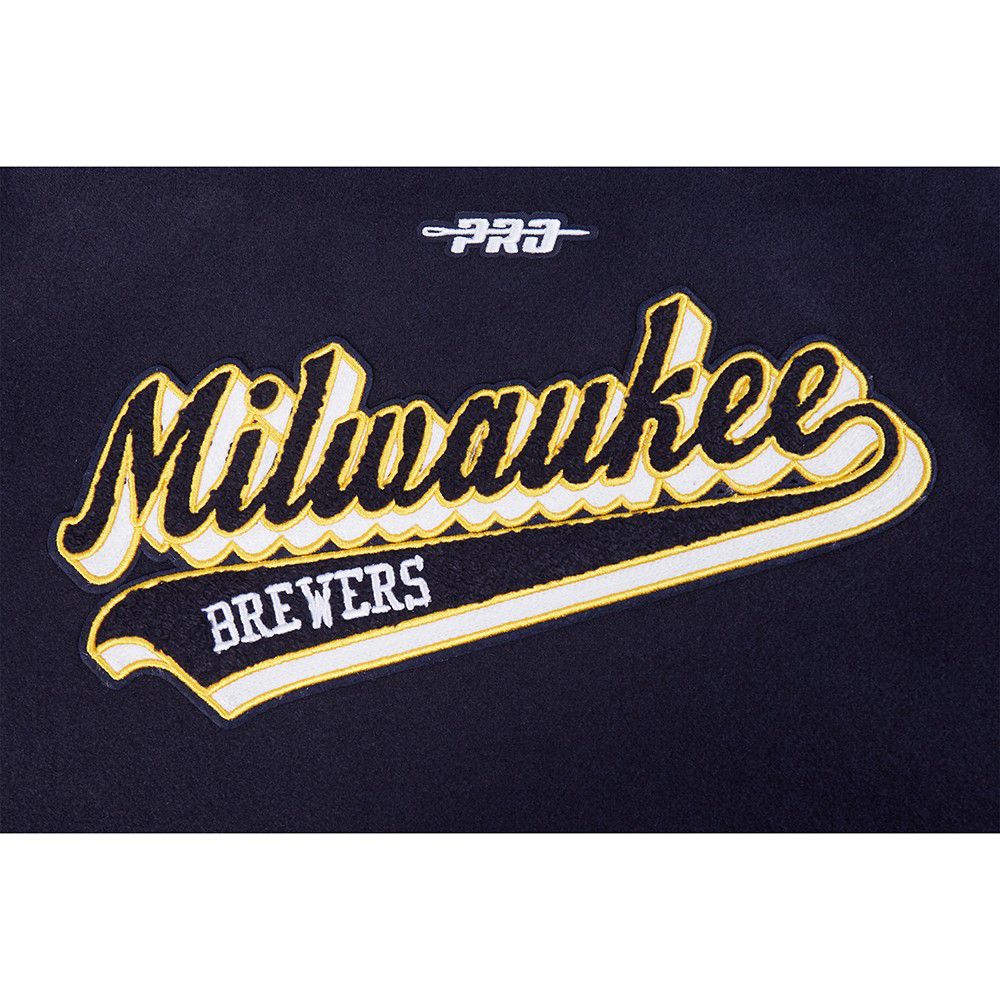 Pro Standard Youth Milwaukee Brewers Midnight Navy Script Varsity Jacket product image
