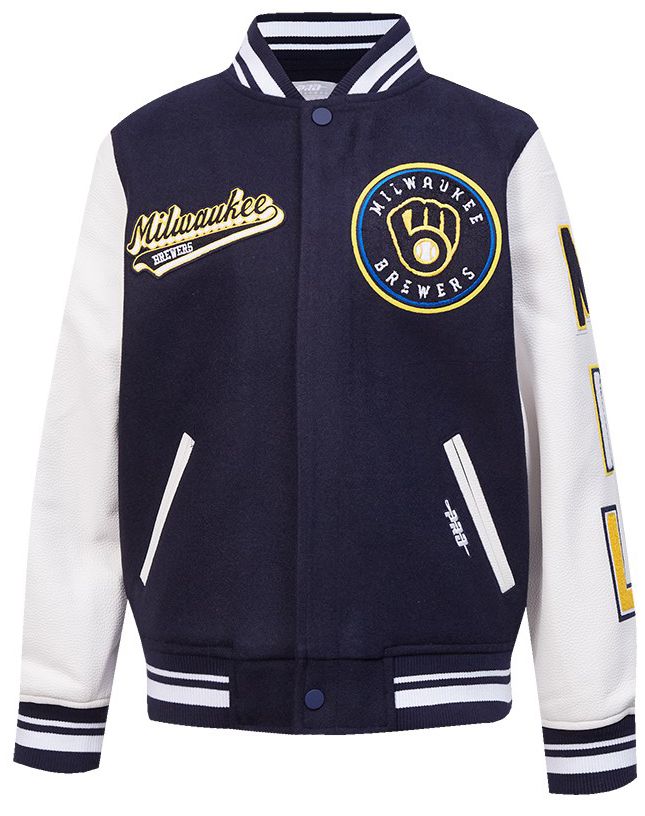 Pro Standard Youth Milwaukee Brewers Midnight Navy Script Varsity Jacket product image