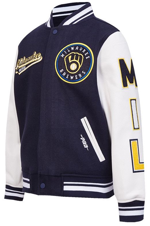 Pro Standard Youth Milwaukee Brewers Midnight Navy Script Varsity Jacket product image