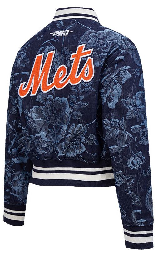 Pro Standard Women's New York Mets Blue Denim Cropped Floral Jacket product image