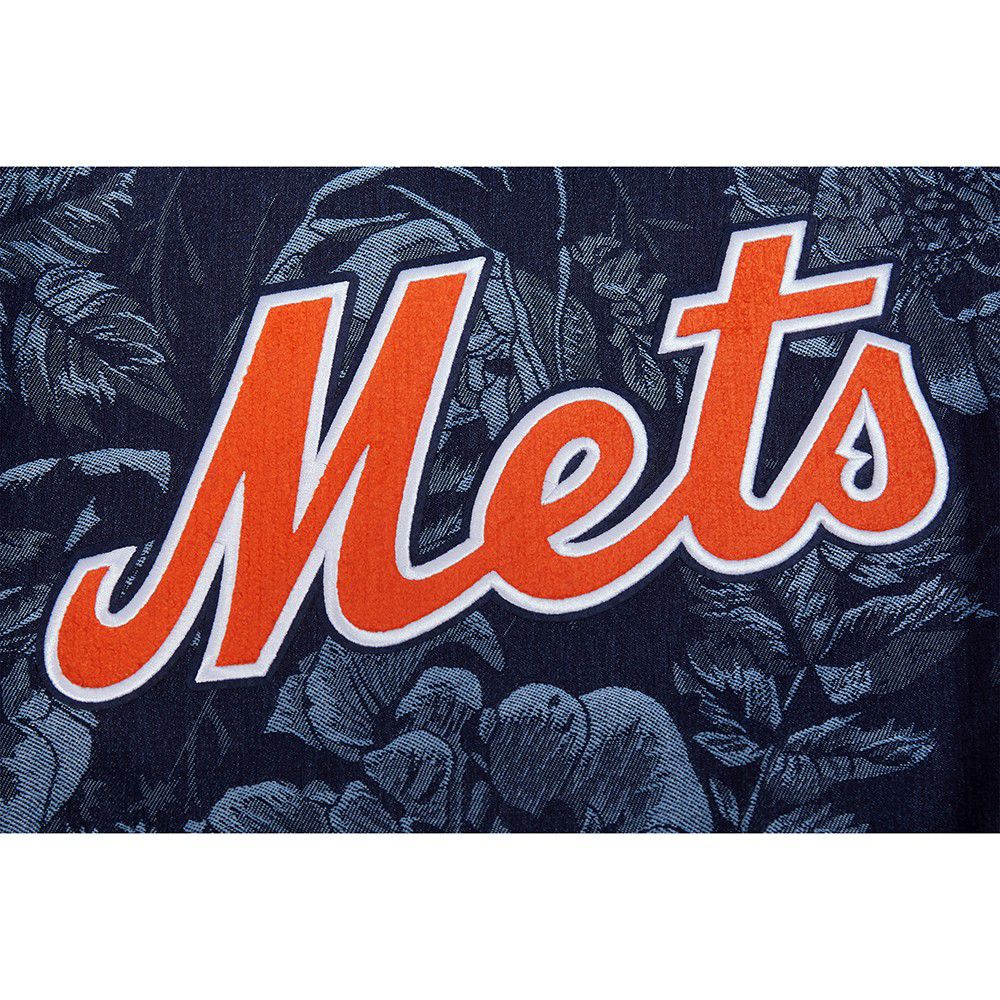 Pro Standard Women's New York Mets Blue Denim Cropped Floral Jacket product image