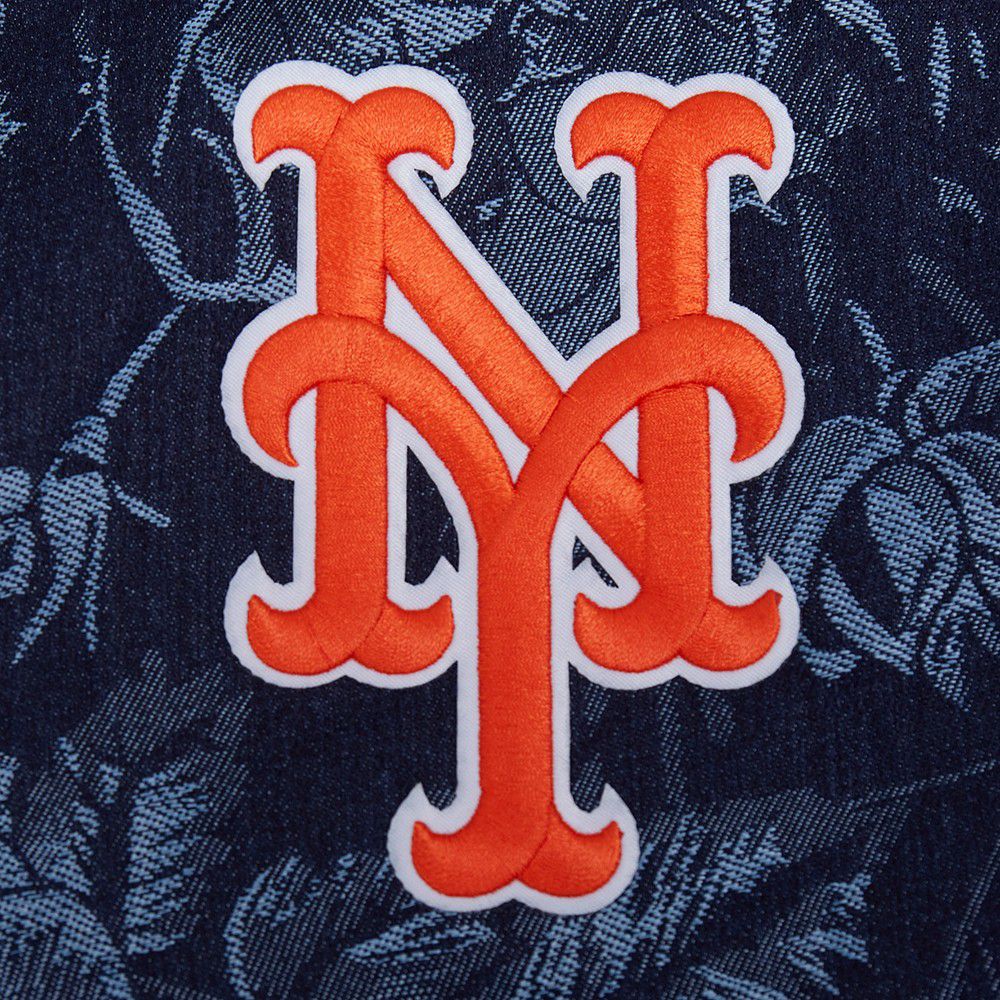 Pro Standard Women's New York Mets Blue Denim Cropped Floral Jacket product image