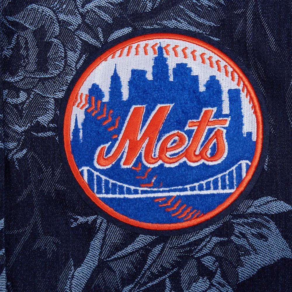 Pro Standard Women's New York Mets Blue Denim Cropped Floral Jacket product image