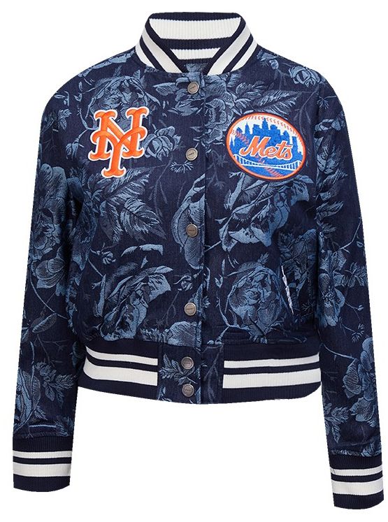 Pro Standard Women's New York Mets Blue Denim Cropped Floral Jacket product image