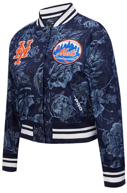 Pro Standard Women's New York Mets Blue Denim Cropped Floral Jacket product image