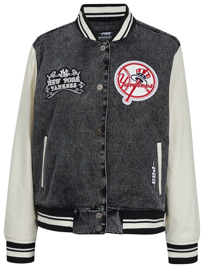 Pro Standard Women's New York Yankees Black Denim Varsity Bomber Jacket product image