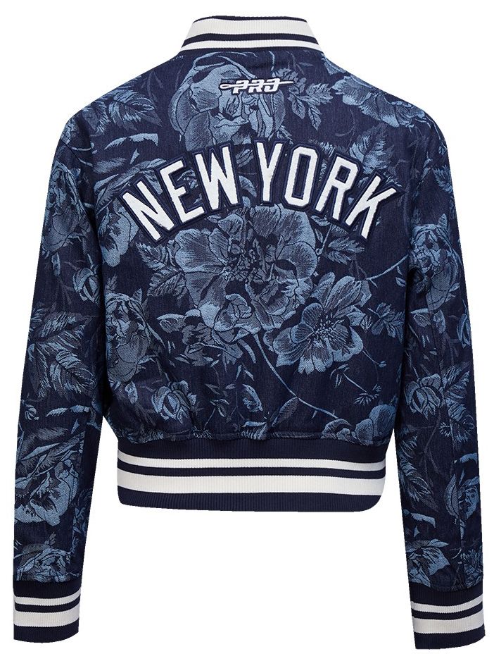 Pro Standard Women's New York Yankees Blue Denim Cropped Floral Jacket product image