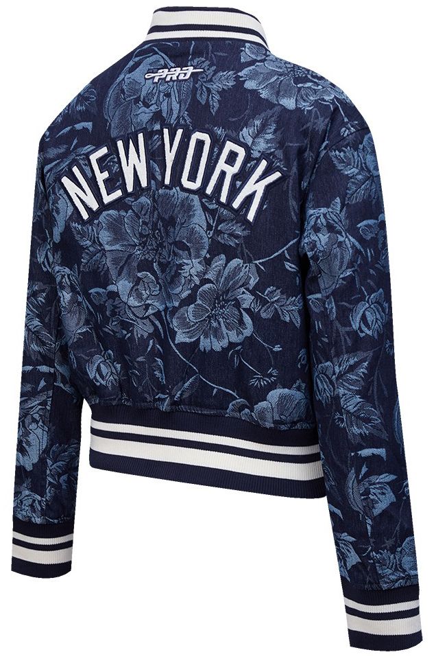 Pro Standard Women's New York Yankees Blue Denim Cropped Floral Jacket product image