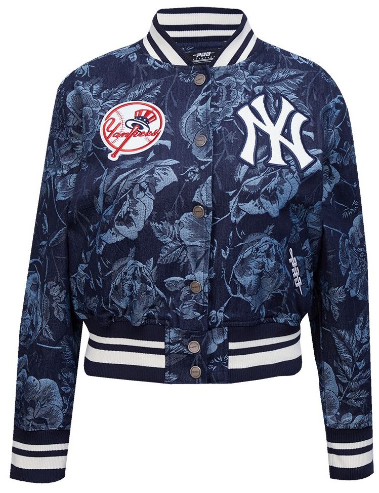 Pro Standard Women's New York Yankees Blue Denim Cropped Floral Jacket product image
