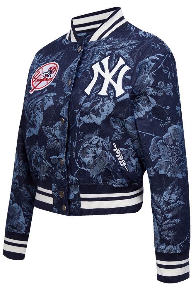 Pro Standard Women's New York Yankees Blue Denim Cropped Floral Jacket product image
