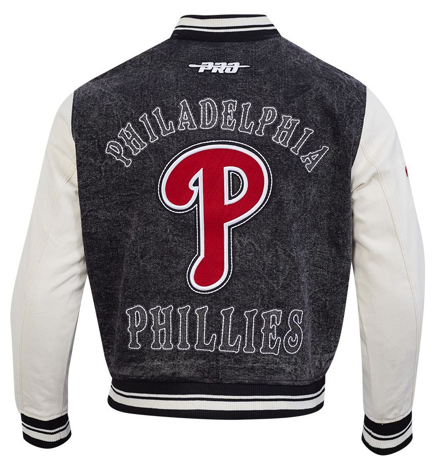 Pro Standard Men's Philadelphia Phillies Black Rebel Athletics Denim Varsity Jacket product image