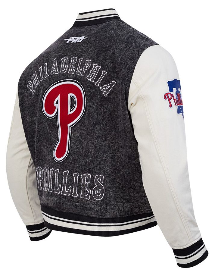 Pro Standard Men's Philadelphia Phillies Black Rebel Athletics Denim Varsity Jacket product image