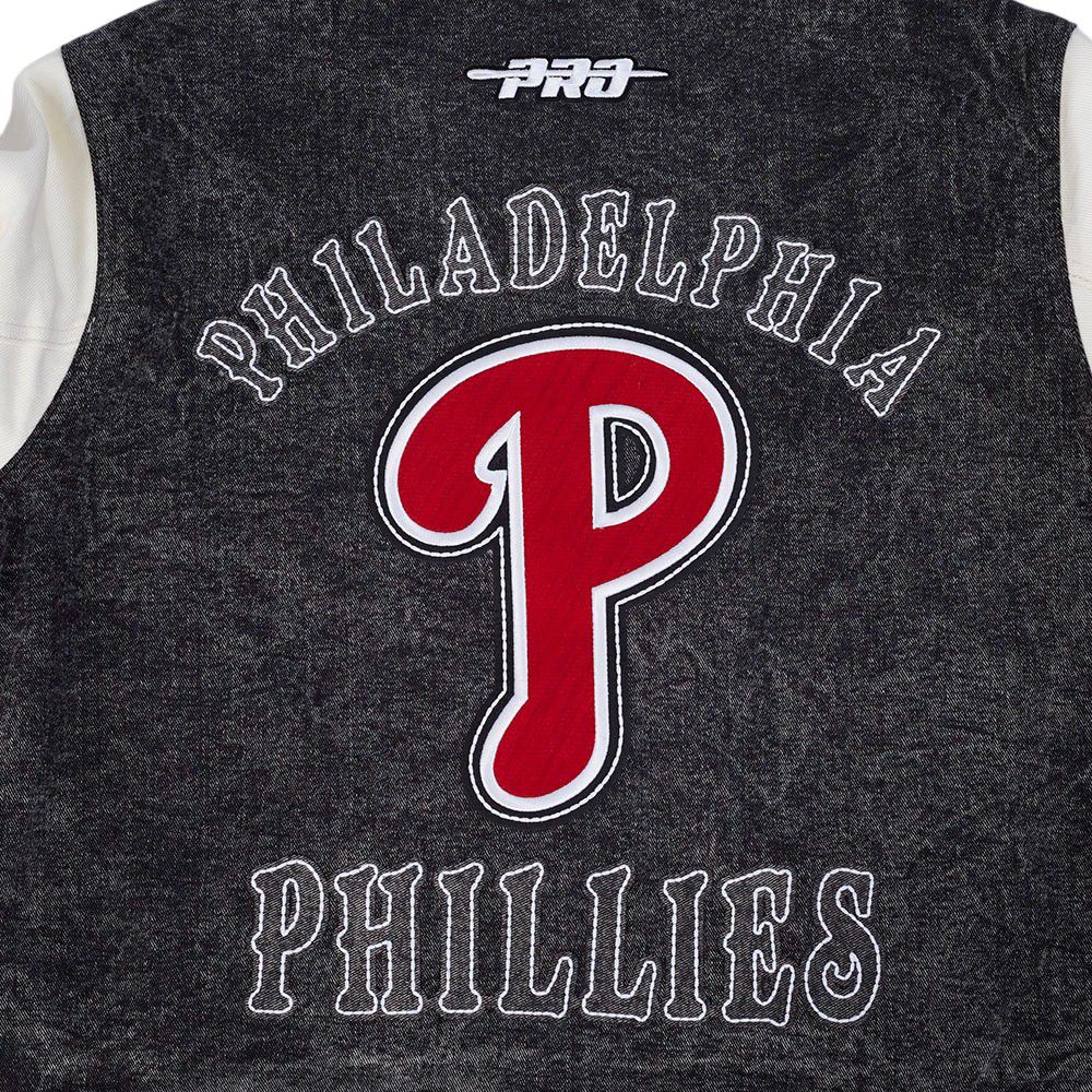 Pro Standard Men's Philadelphia Phillies Black Rebel Athletics Denim Varsity Jacket product image