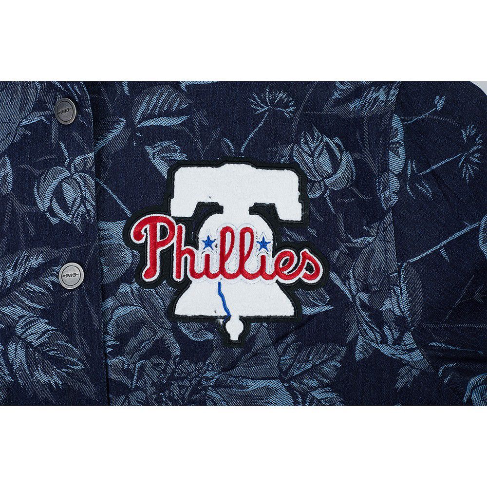 Pro Standard Women's Philadelphia Phillies Blue Denim Cropped Floral Jacket product image