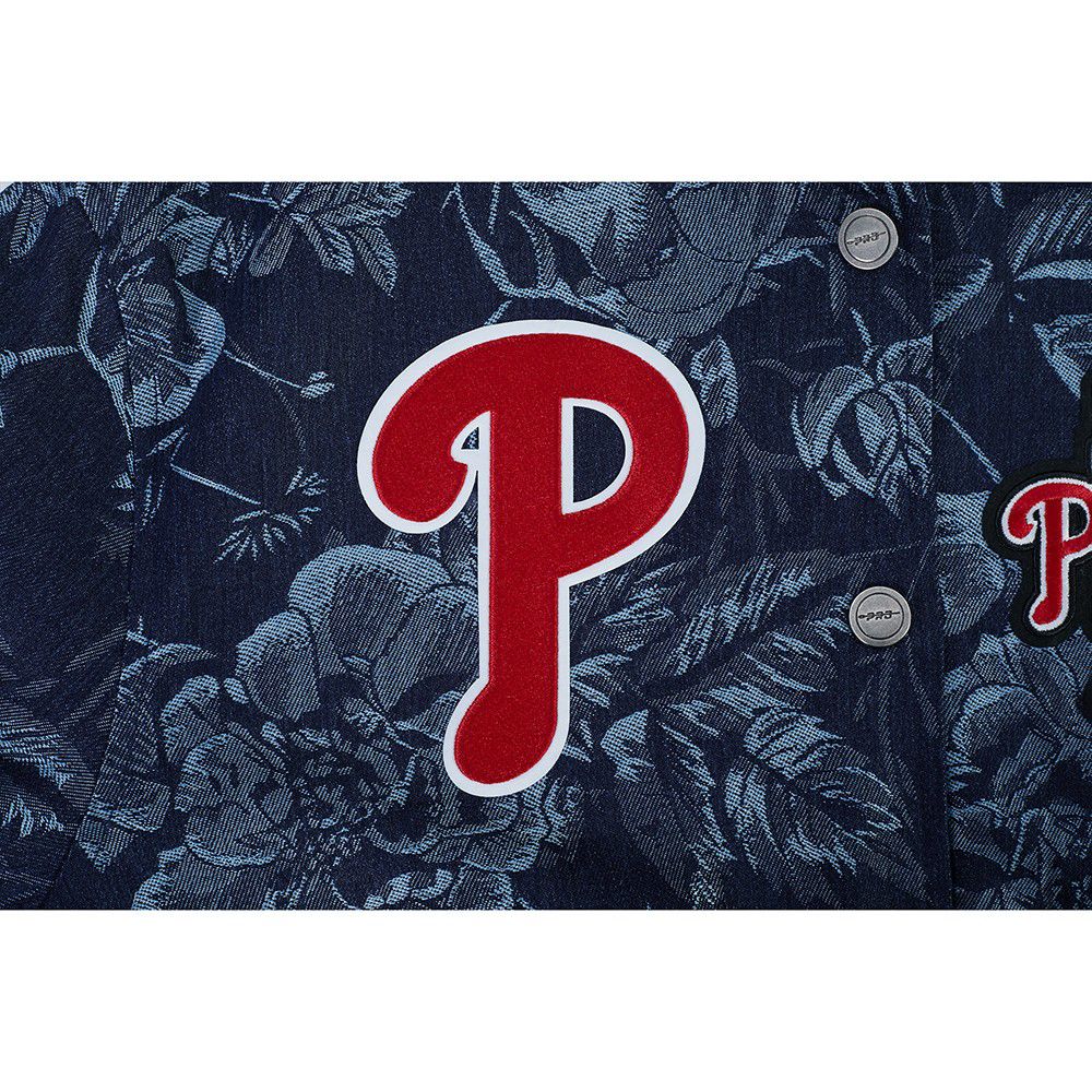 Pro Standard Women's Philadelphia Phillies Blue Denim Cropped Floral Jacket product image