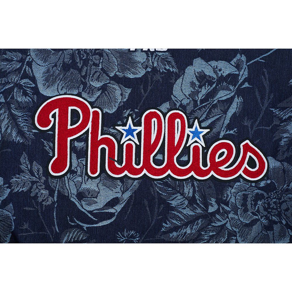 Pro Standard Women's Philadelphia Phillies Blue Denim Cropped Floral Jacket product image