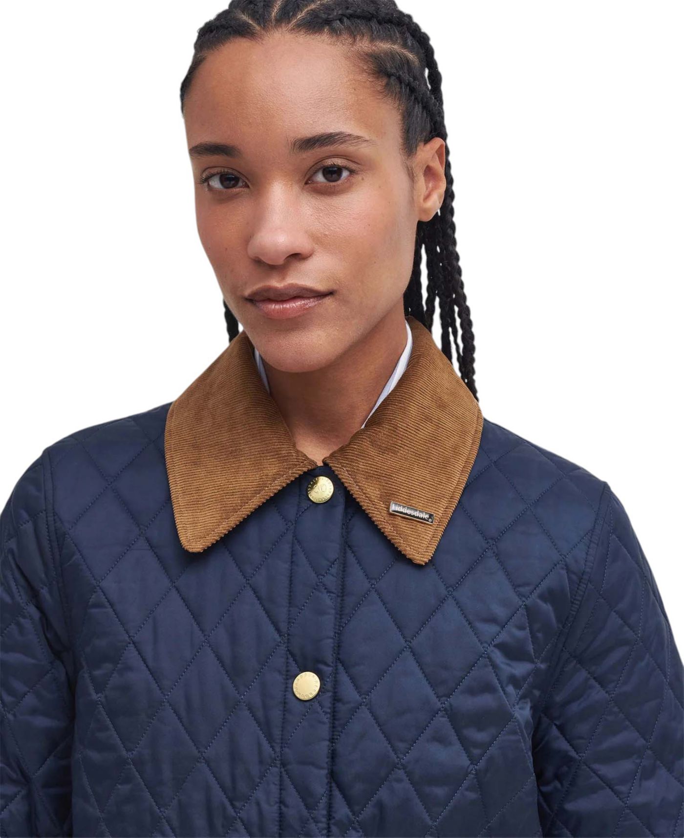 Offers Barbour Beacon quilted jacket with corduroy collar