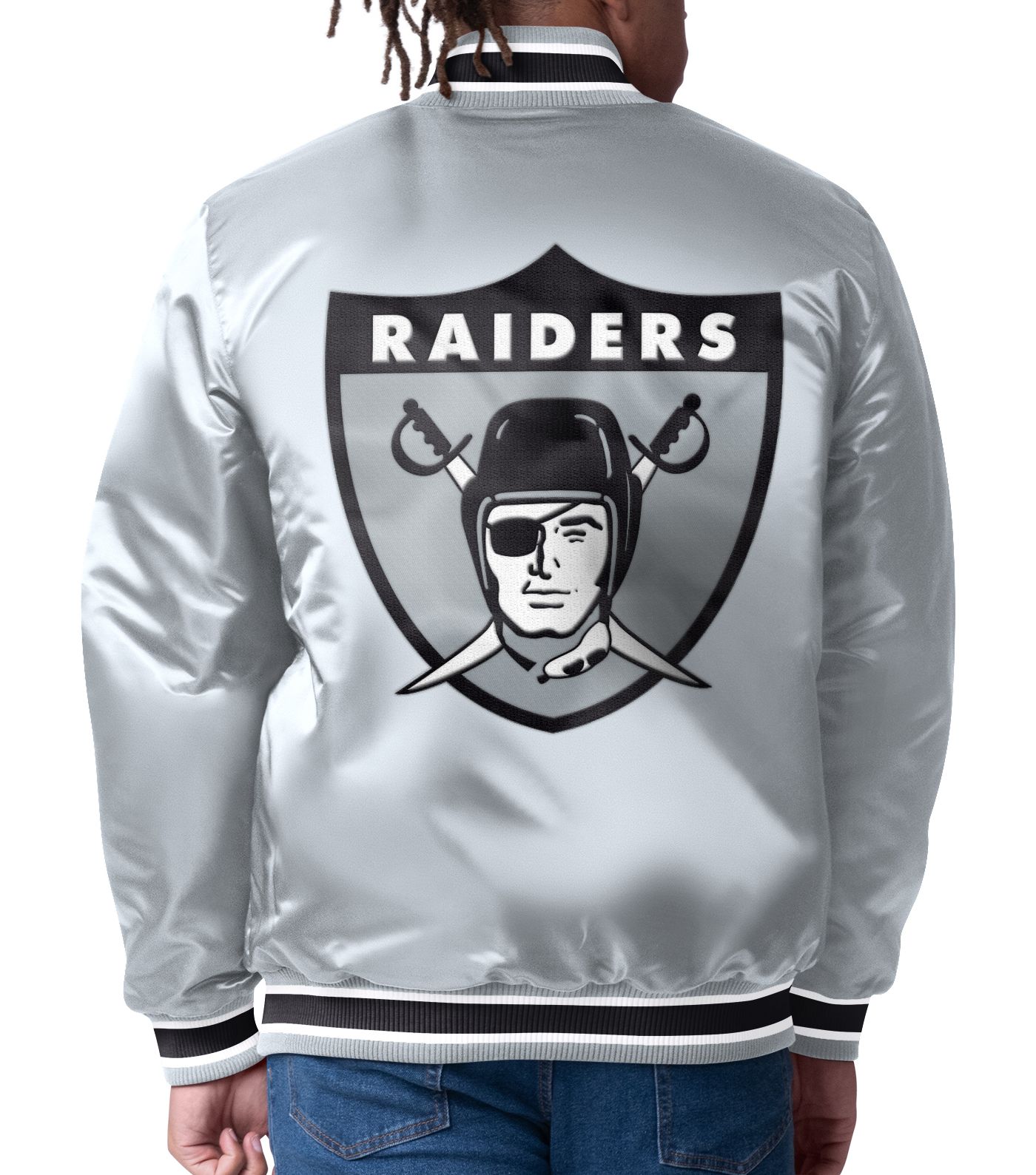 Starter Men s Las Vegas Raiders Reversible Satin Black Jacket Dick s Sporting Goods