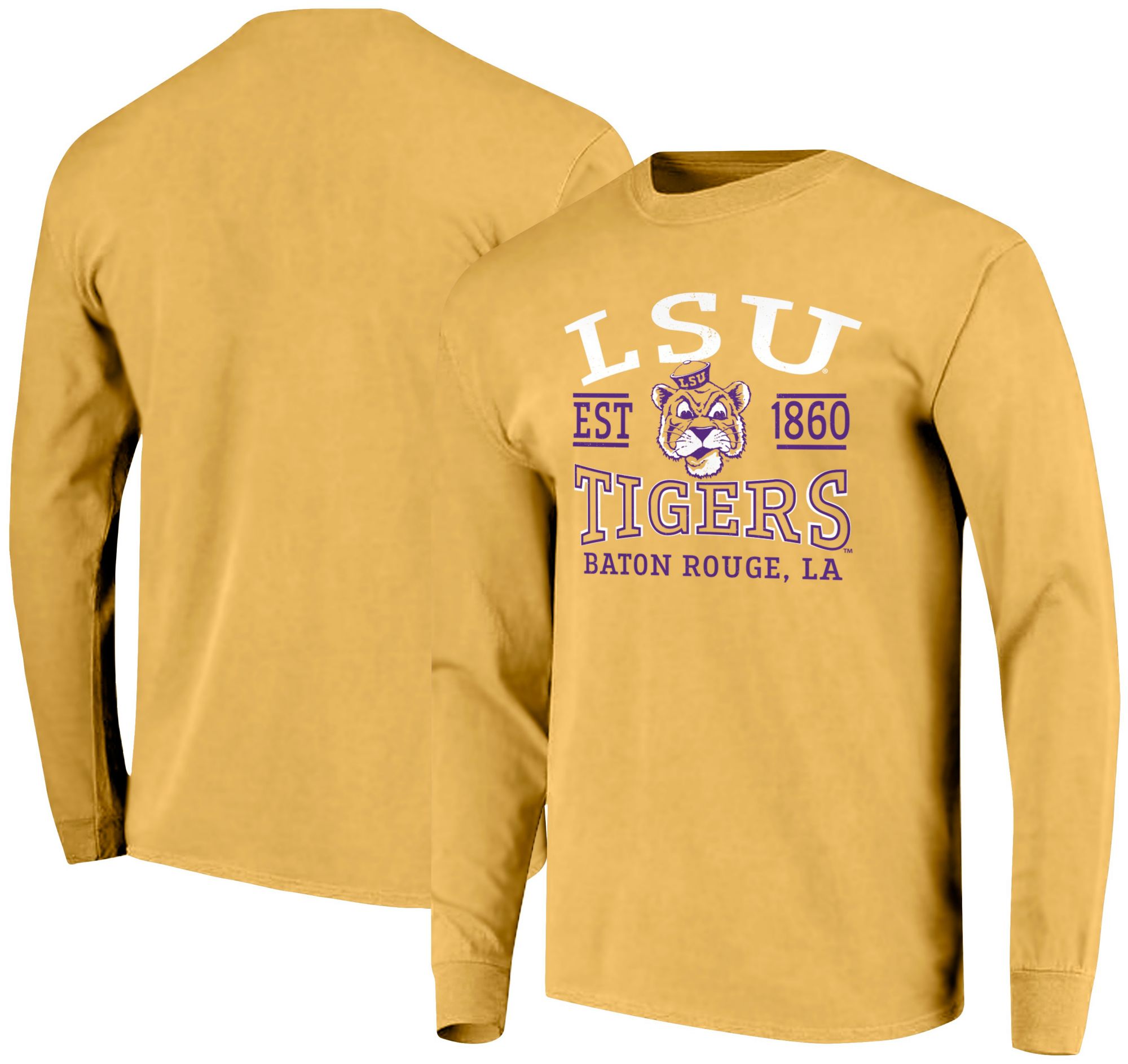 Image One Men's LSU Tigers Mustard Vintage Arch Long Sleeve T-Shirt product image