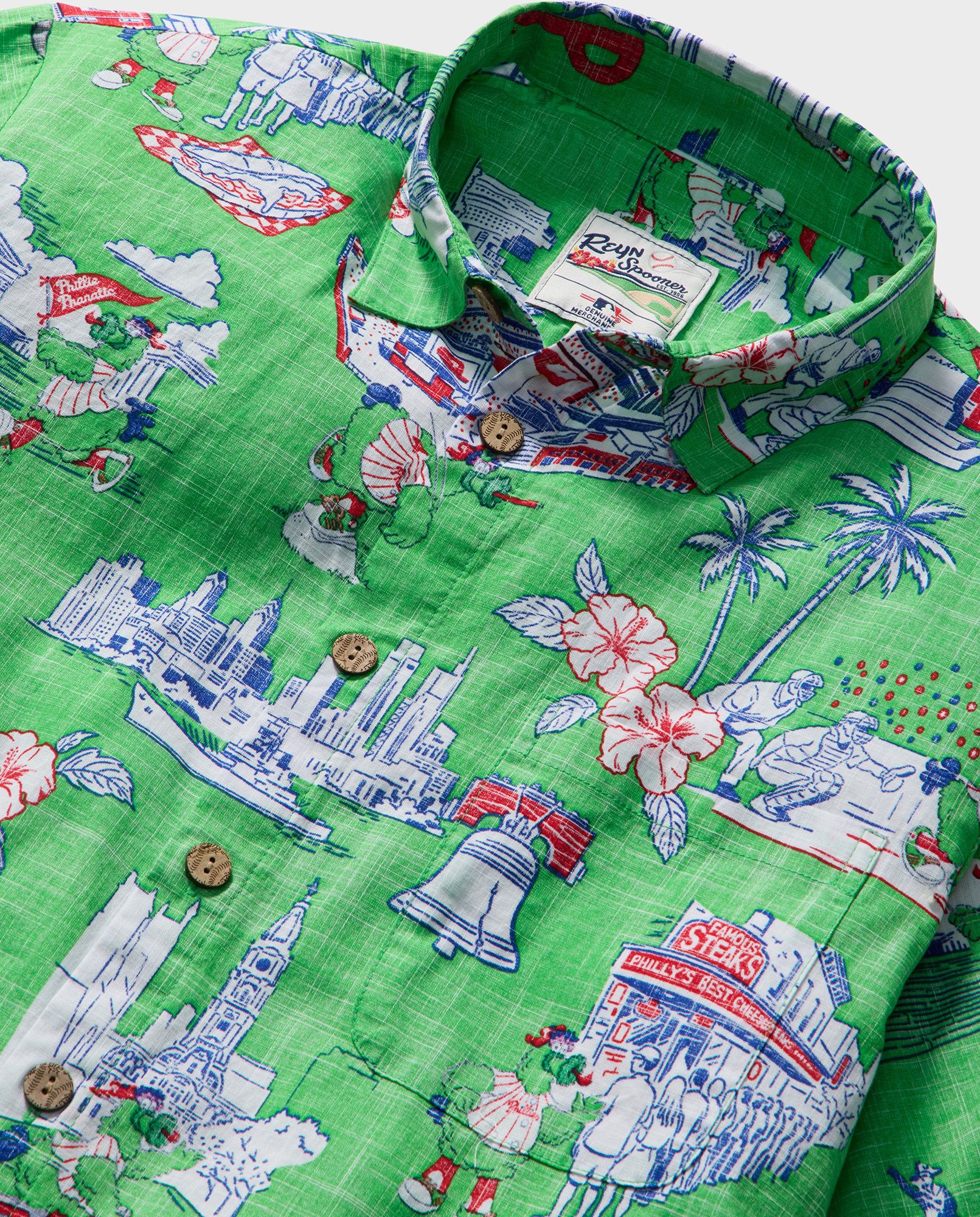 Reyn Spooner Men's Philadelphia Phillies Green Mascot Button-Down Shirt product image