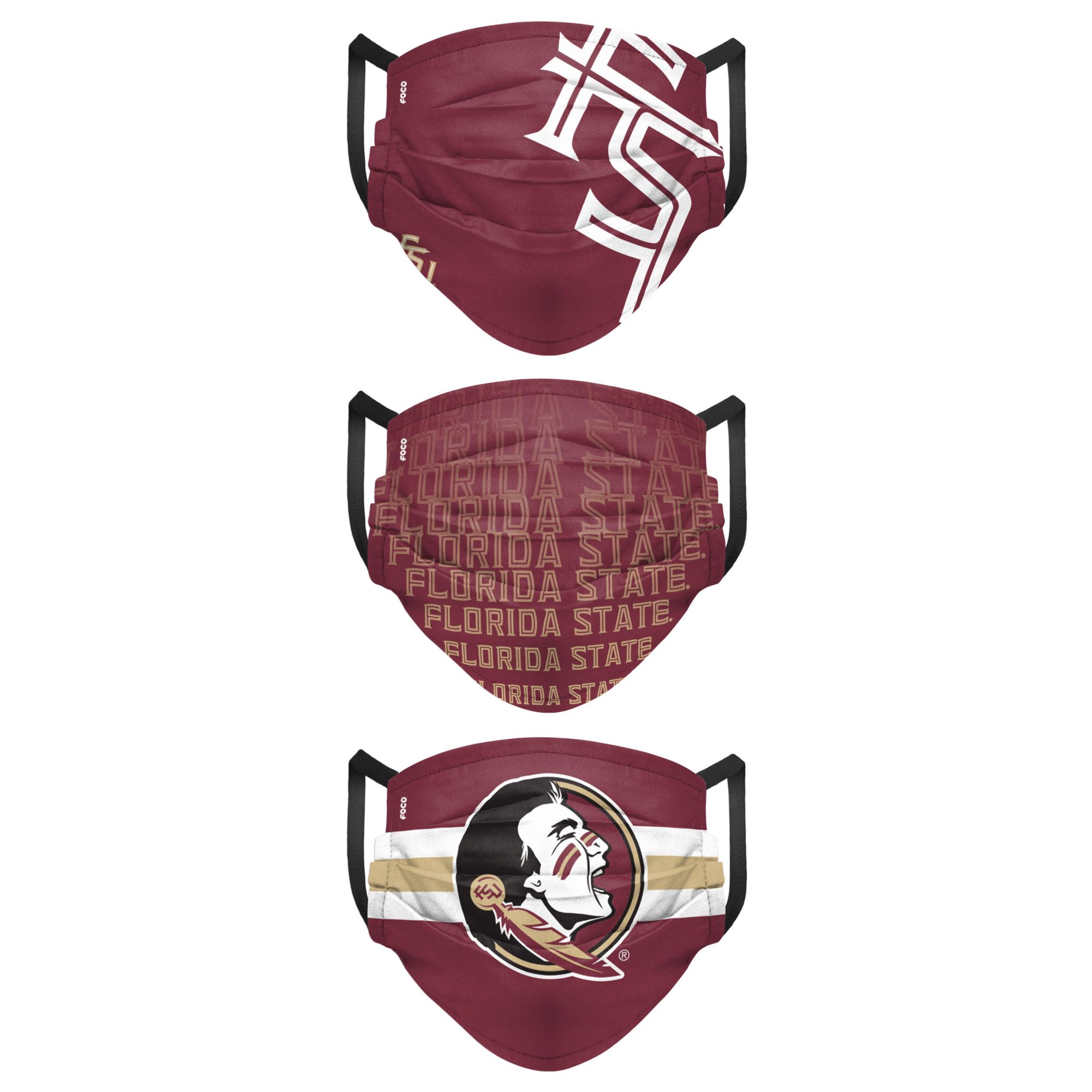 FOCO Adult Florida State Seminoles 3-Pack Matchday Face Coverings