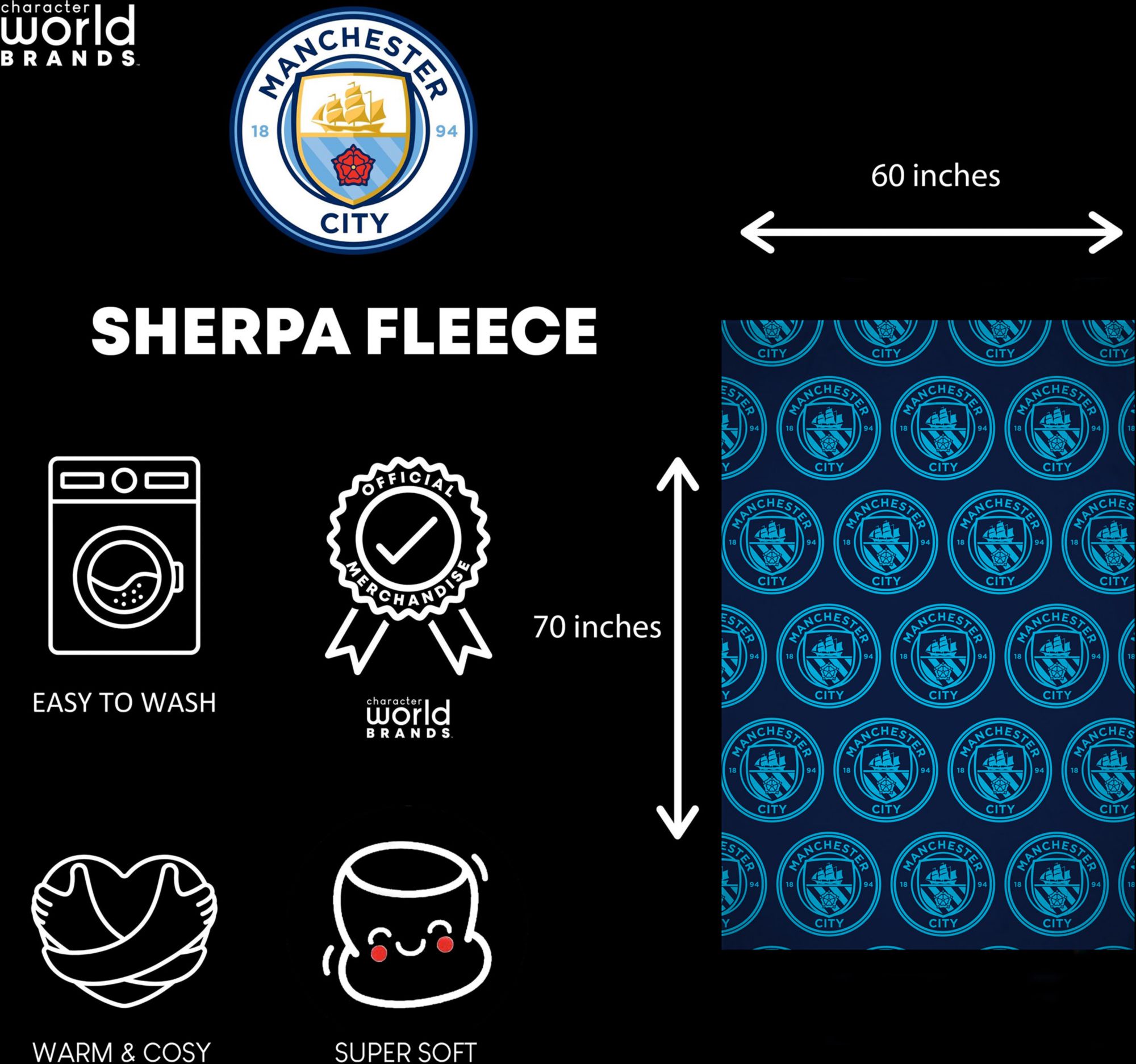 Character World Manchester City Sherpa Blanket product image