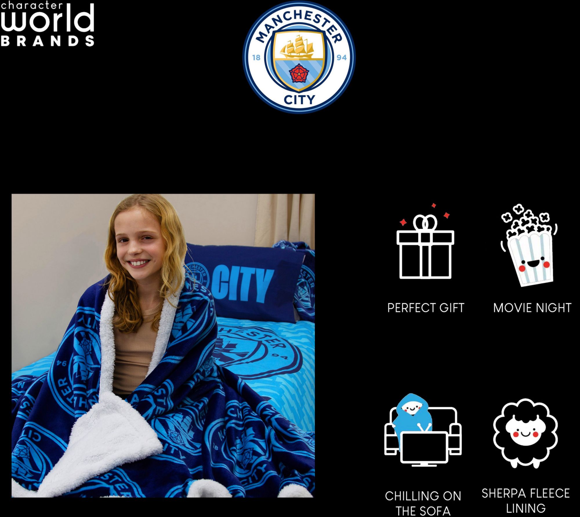 Character World Manchester City Sherpa Blanket product image