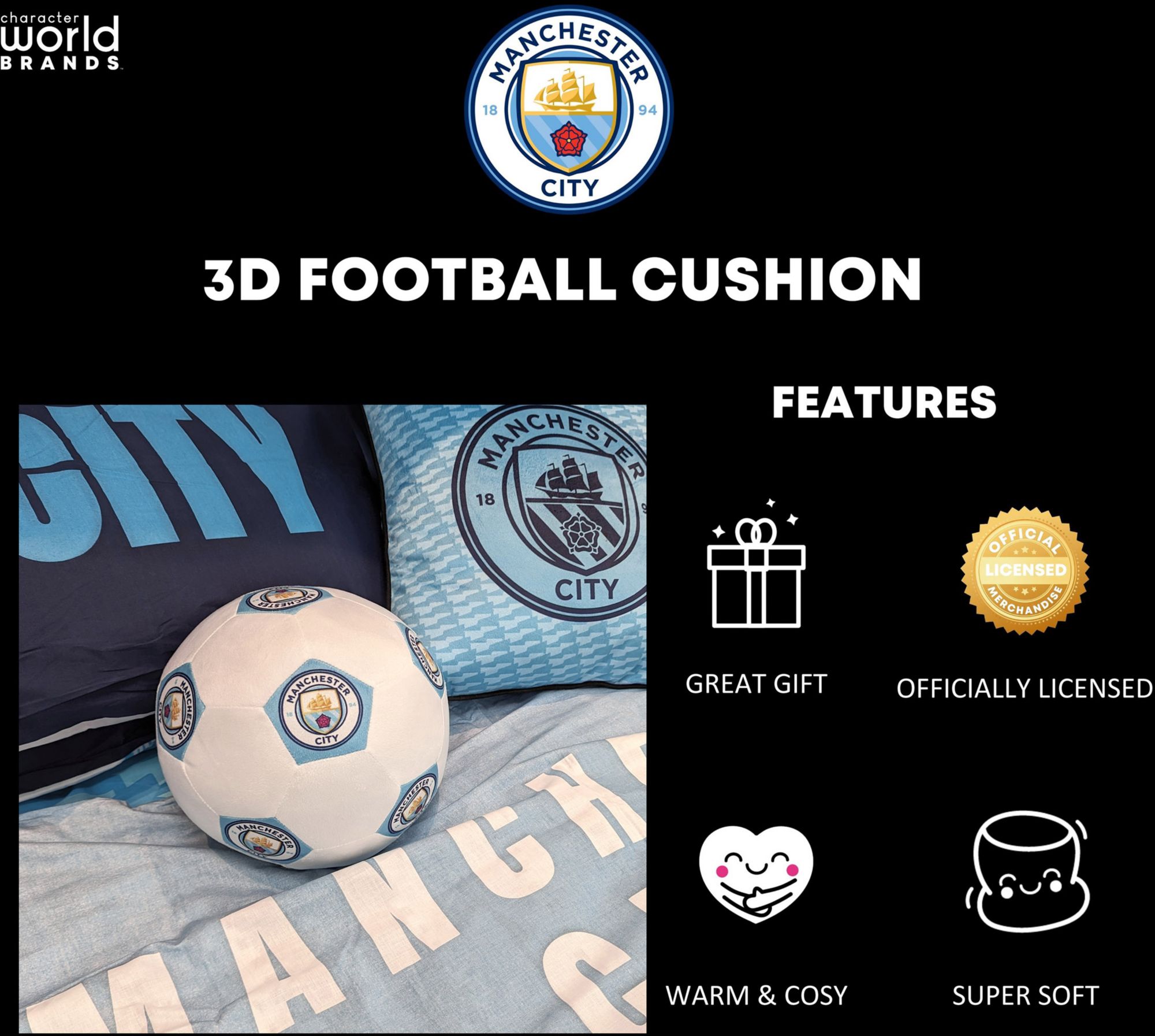 Character World Manchester City 3D Round Cushion product image