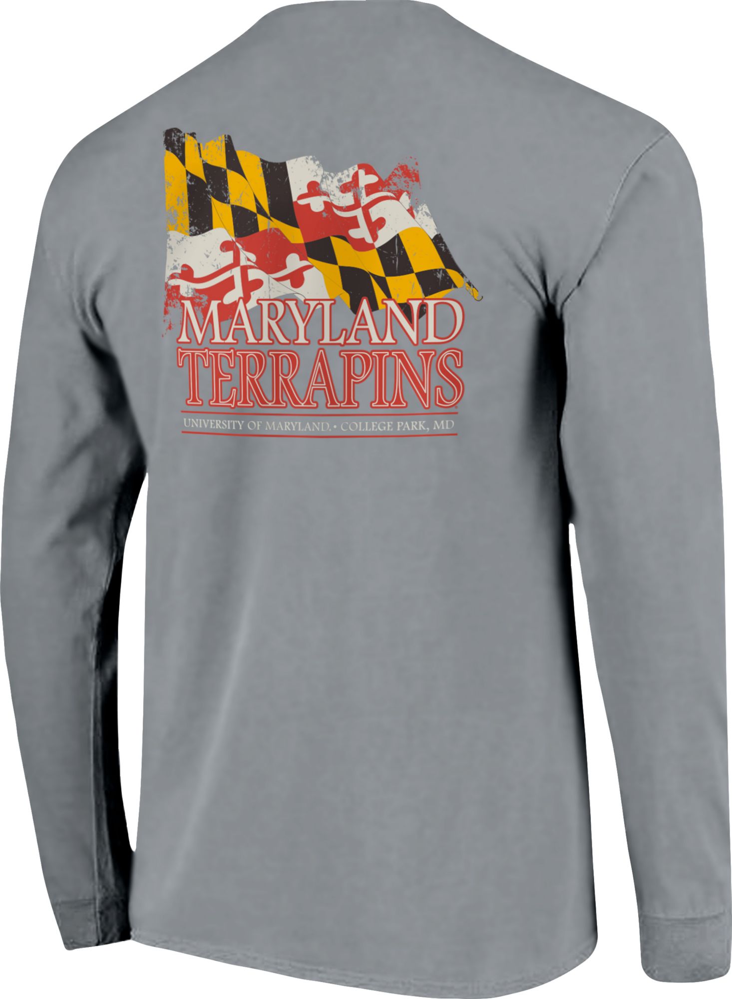 Image One Men's Maryland Terrapins Grey State Flag Long Sleeve T-Shirt product image