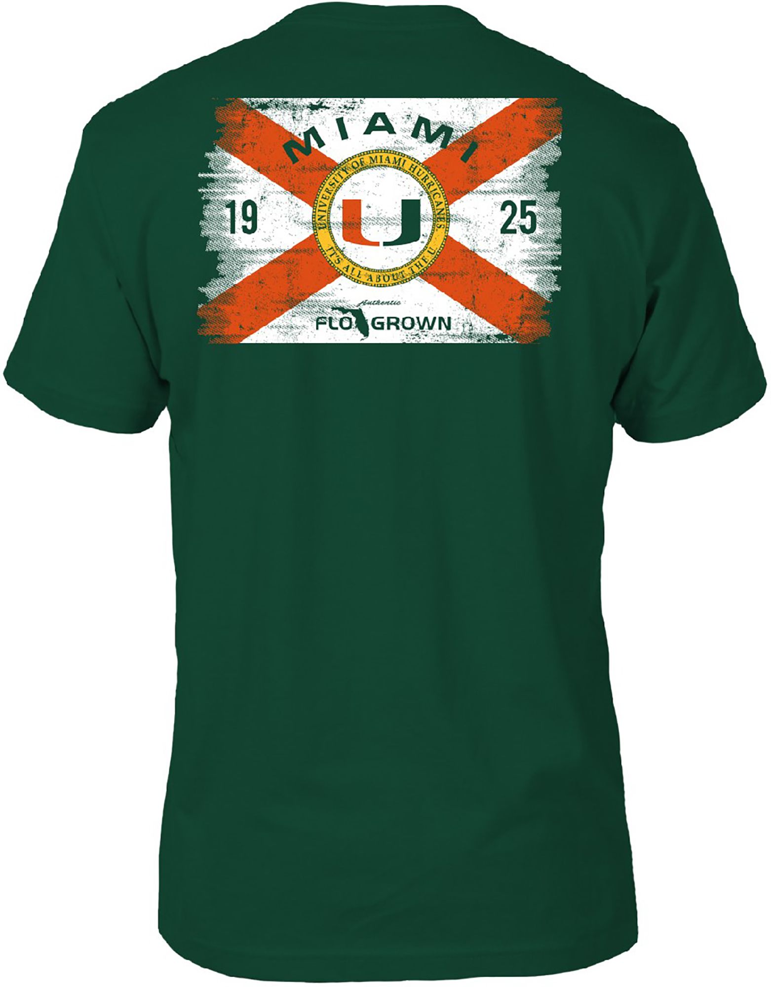 FloGrown Men's Miami Hurricanes Green Washed Flag T-Shirt product image