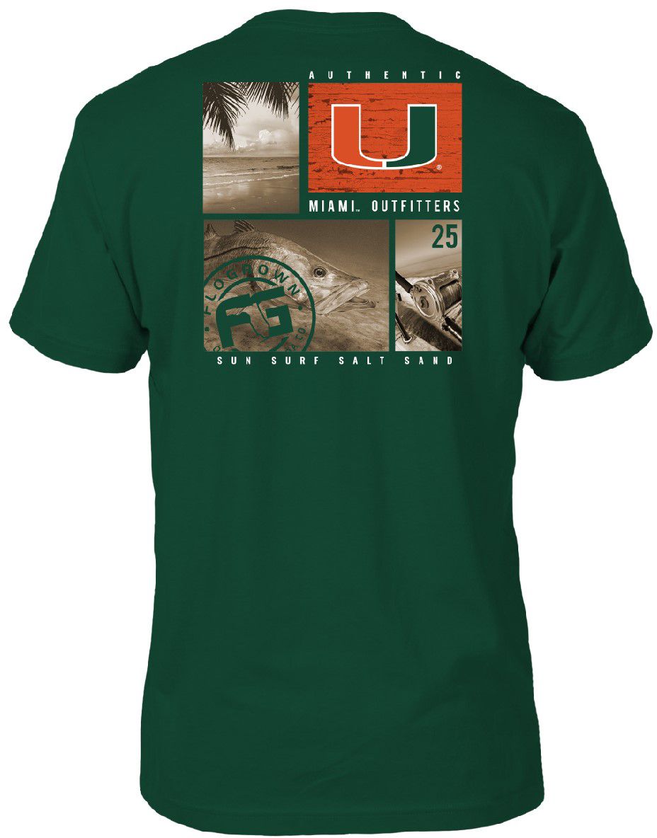 FloGrown Men's Miami Hurricanes Green Multiplane Snook T-Shirt product image