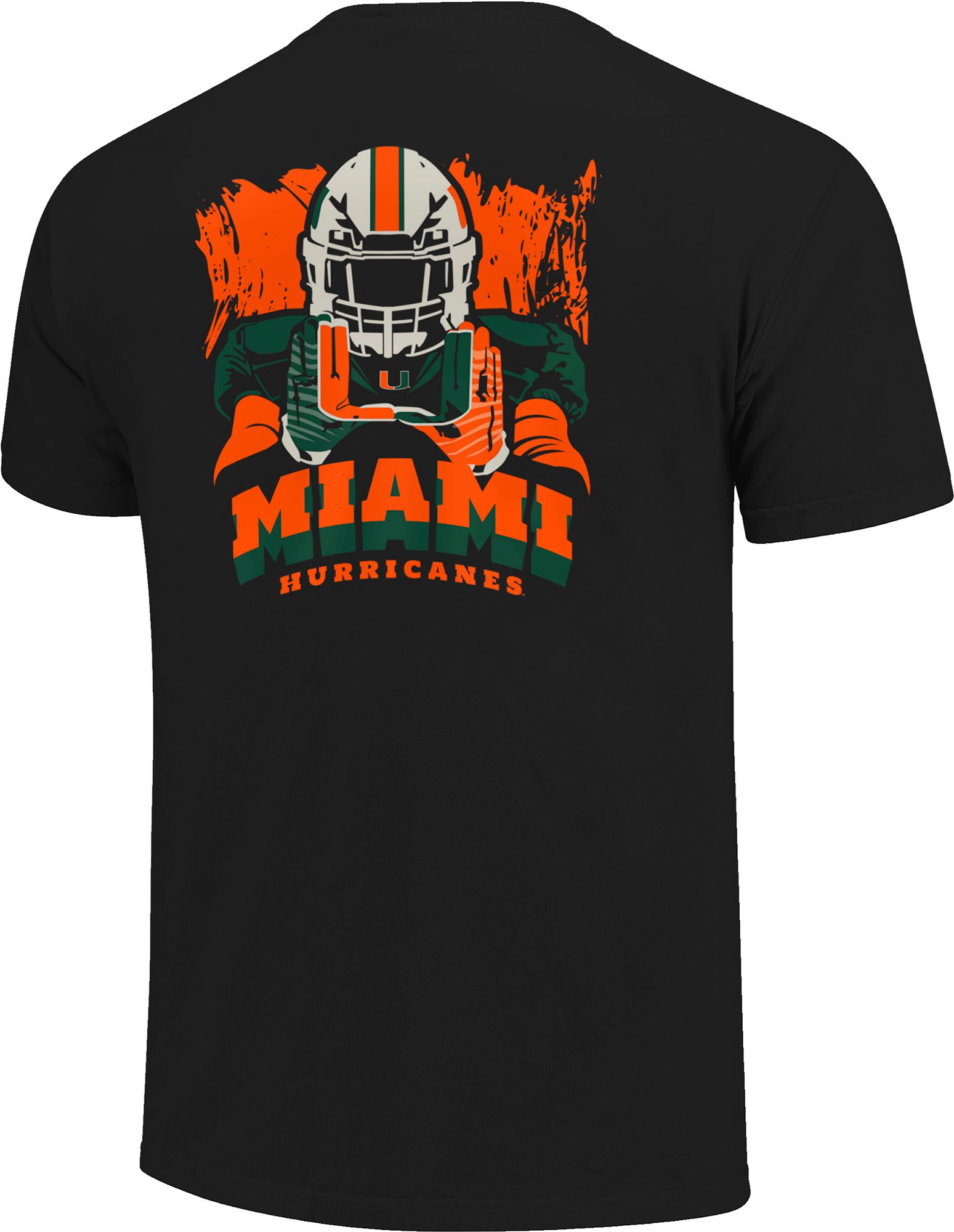 Image One Men's Miami Hurricanes Black Football Gloves T-Shirt product image