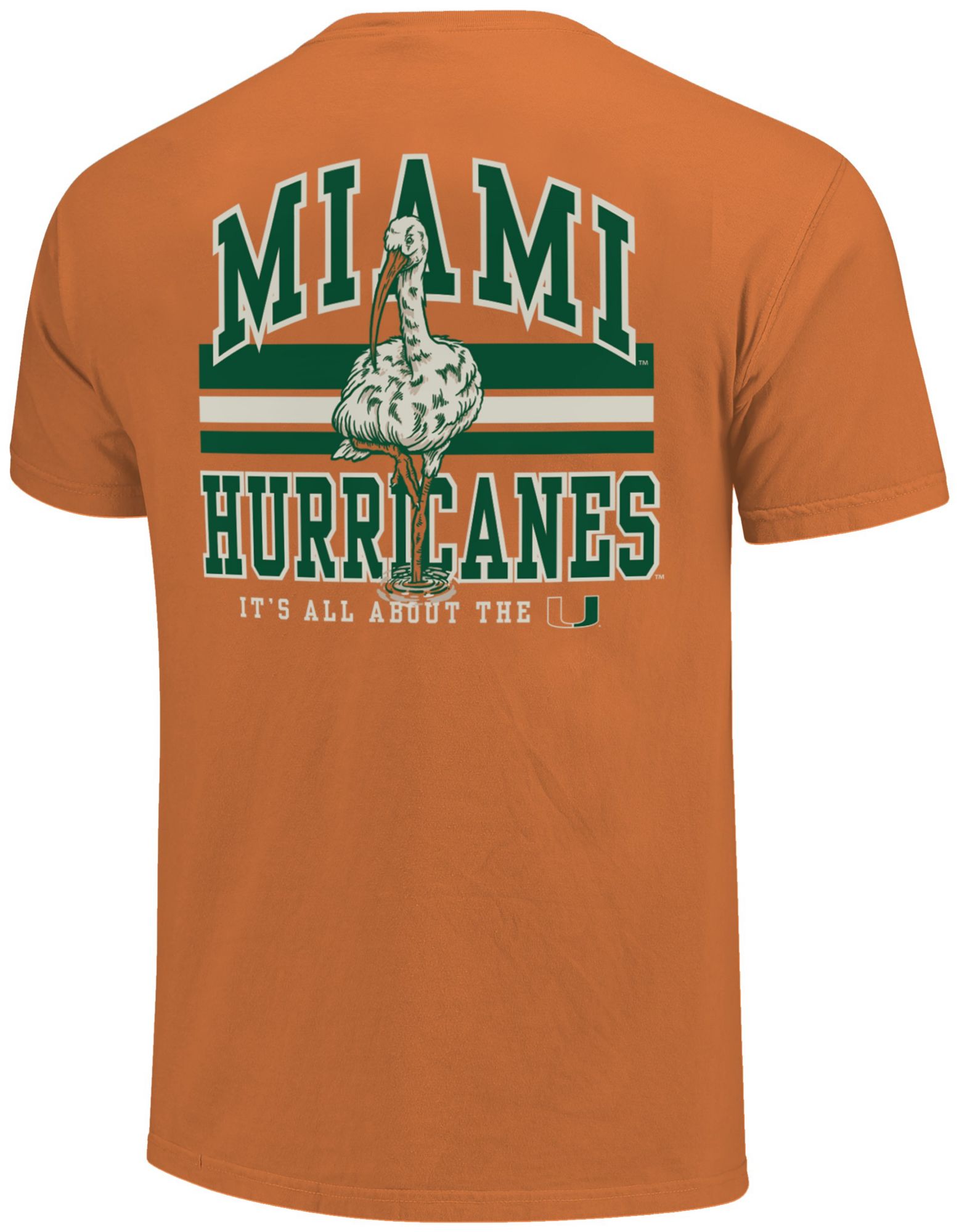 Image One Men's Miami Hurricanes Burnt Orange Mascot Arched Short Sleeve T-Shirt product image