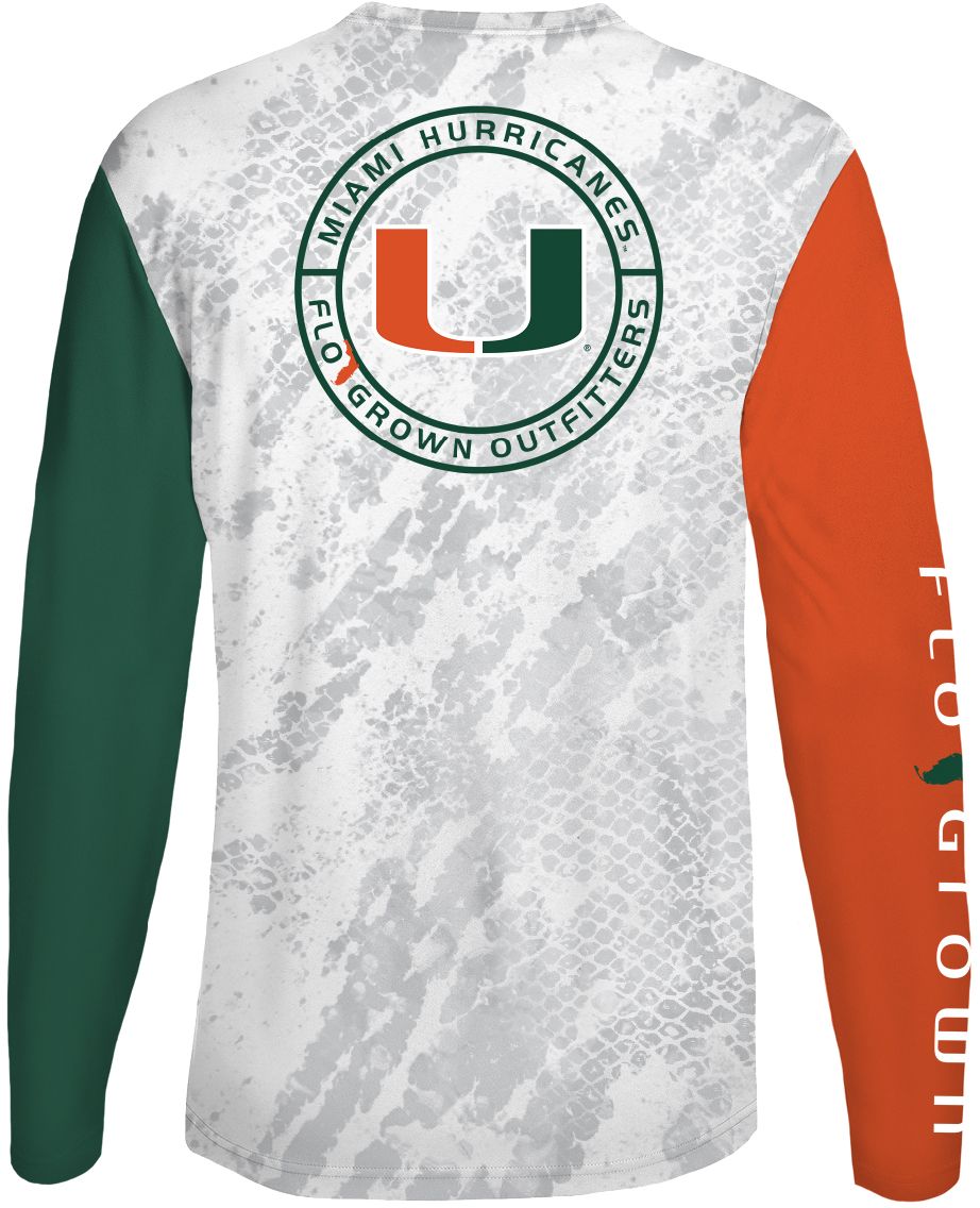 FloGrown Men's Miami Hurricanes Split Camo Long Sleeve White T-Shirt