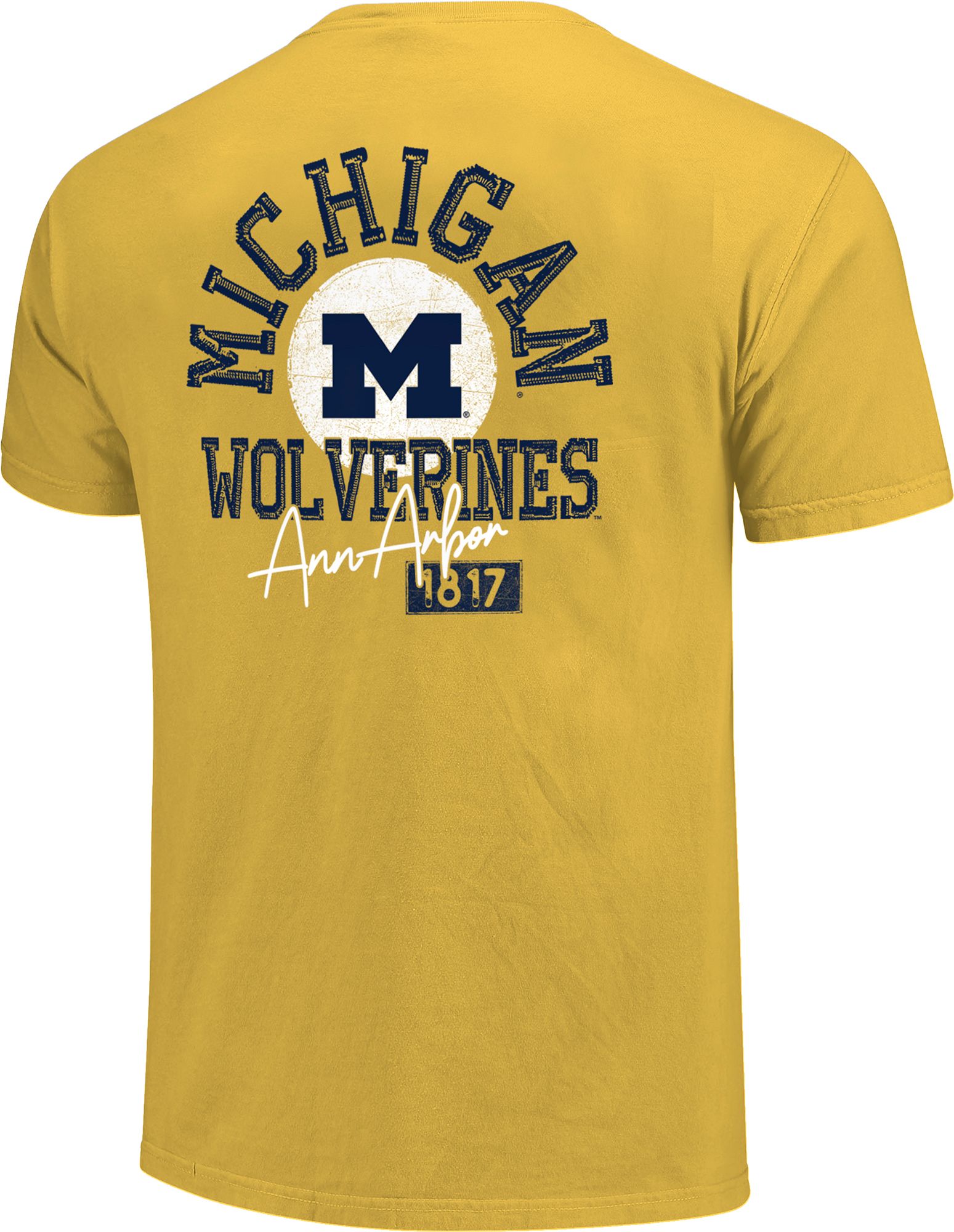 Image One Men's Michigan Wolverines Maize Stitched Circle T-Shirt product image