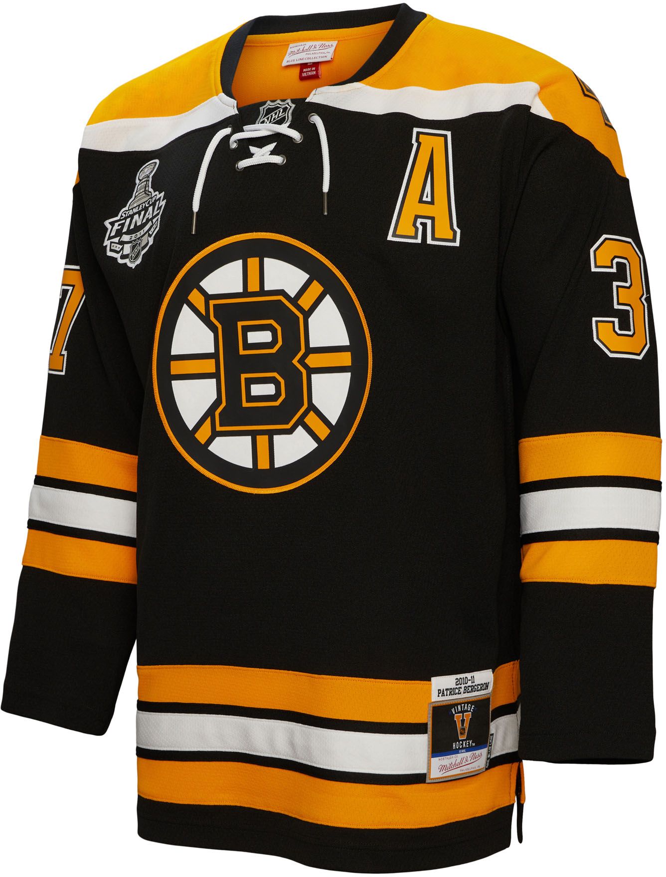 Boston Bruins No37 Patrice Bergeron Black Sawyer Hooded Sweatshirt Stitched Jersey