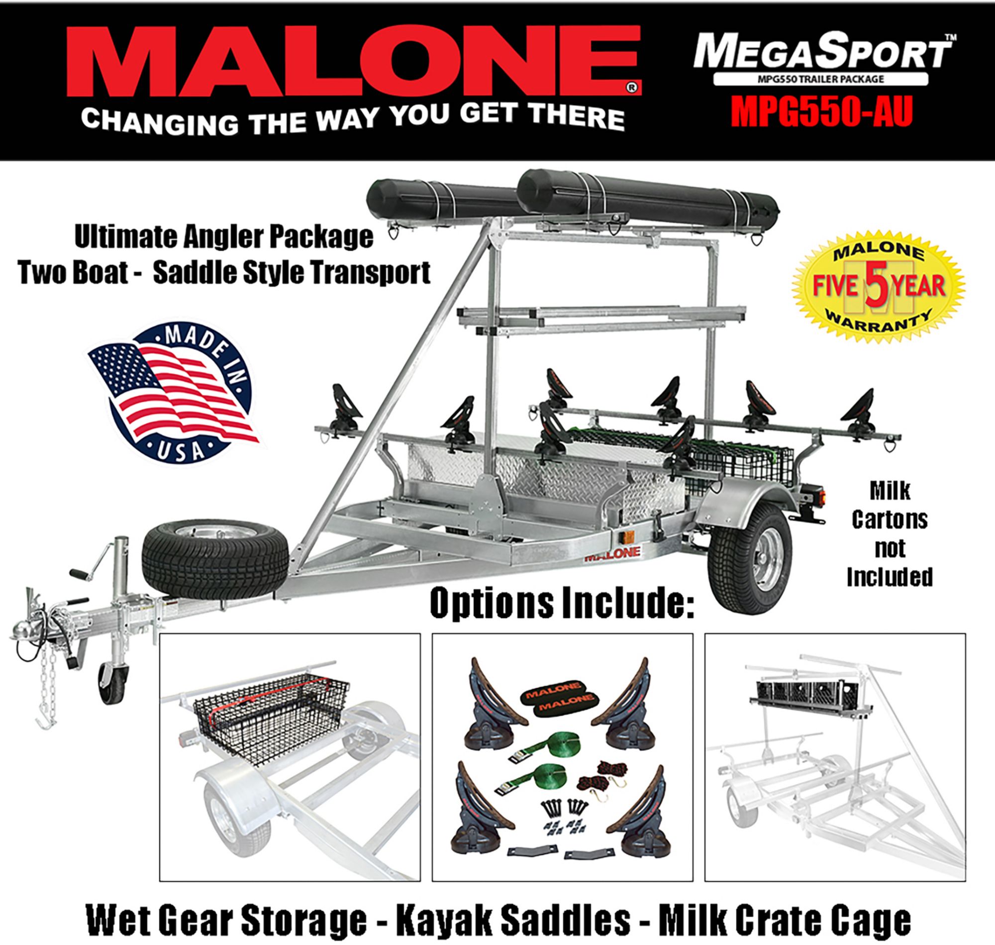 Malone Auto Racks MegaSport 2-Boat Ultimate Angler Package – Saddle Up Pro product image